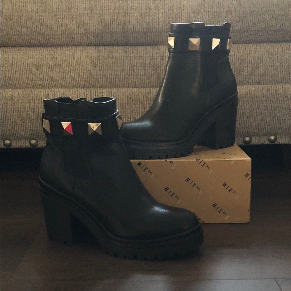 Mix No. 6 Black Ankle Boots with Gold Pyramid Studs
